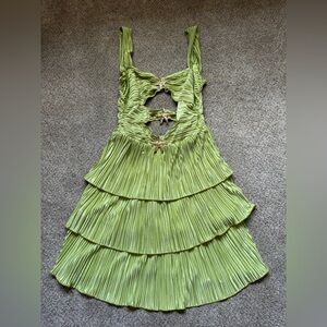Green Pleated Dress with Star Accents